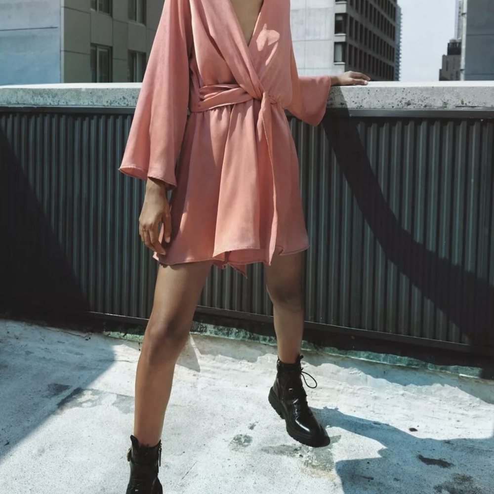 Zara Chic Pink Wrap Jumpsuit Romper Dusty Pink